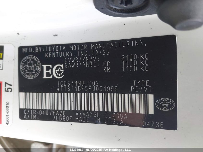 2023 Toyota Camry Se VIN: 4T1S11BK5PU091999 Lot: 12333969