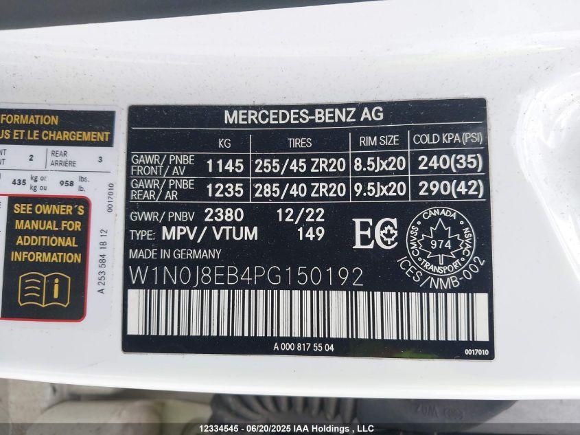 2023 Mercedes-Benz Glc 300 Coupe 4Matic VIN: W1N0J8EB4PG150192 Lot: 12334545