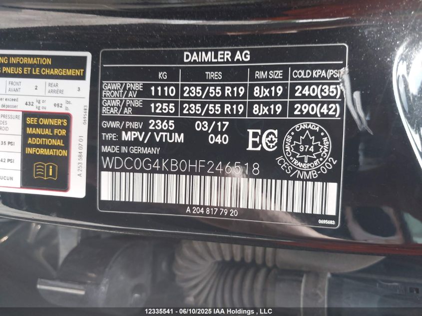 2017 Mercedes-Benz Glc 300 4Matic VIN: WDC0G4KB0HF246518 Lot: 12335541