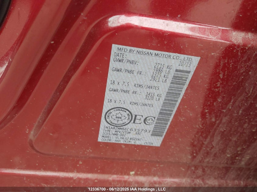 2014 Nissan Pathfinder VIN: 5N1AR2MM6EC635793 Lot: 12336700