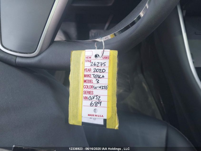 2020 Tesla Model 3 VIN: 5YJ3E1EA6LF642606 Lot: 12336923