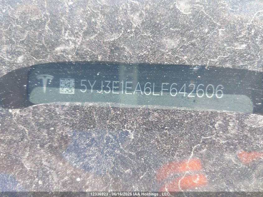 2020 Tesla Model 3 VIN: 5YJ3E1EA6LF642606 Lot: 12336923