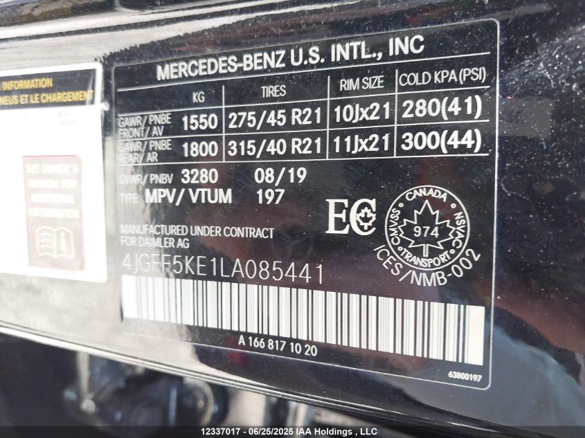 2020 Mercedes-Benz Gls 450 4Matic VIN: 4JGFF5KE1LA085441 Lot: 12337017