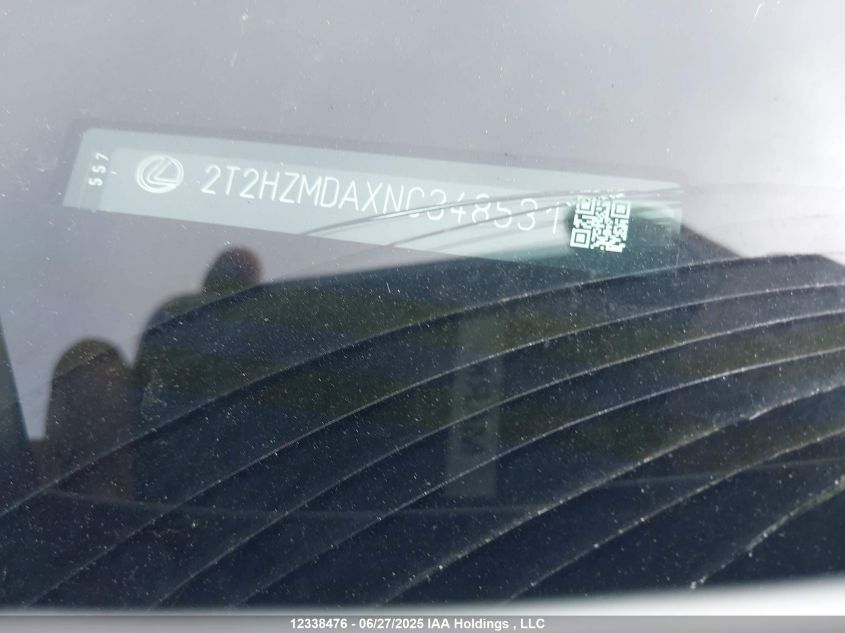 2022 Lexus Rx 350 VIN: 2T2HZMDAXNC348531 Lot: 12338476