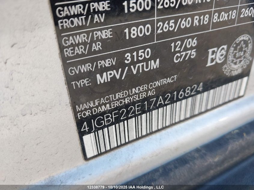 2007 Mercedes-Benz Gl 320 Cdi VIN: 4JGBF22E17A216824 Lot: 12338779