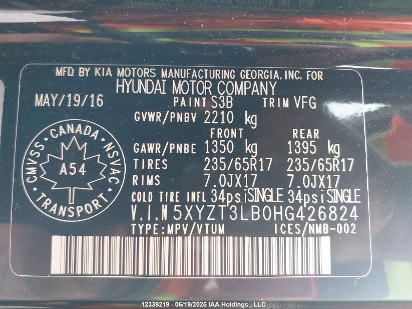 2017 Hyundai Santa Fe Sport VIN: 5XYZT3LB0HG426824 Lot: 12339219
