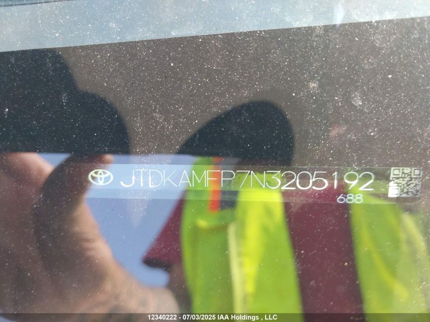 2022 Toyota Prius Prime Upgrade VIN: JTDKAMFP7N3205192 Lot: 12340222