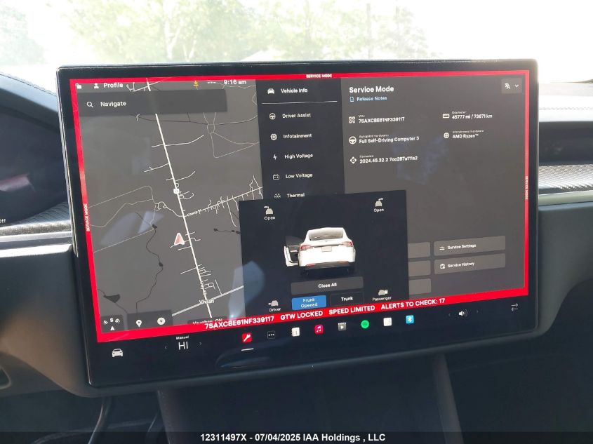 2022 Tesla Model X Plaid VIN: 7SAXCBE61NF339117 Lot: 12311497X