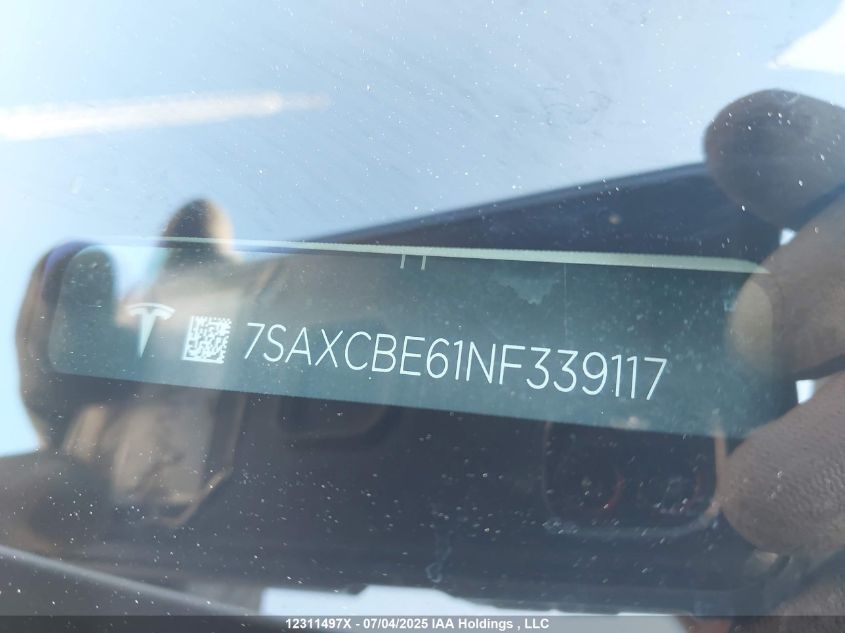 2022 Tesla Model X Plaid VIN: 7SAXCBE61NF339117 Lot: 12311497X