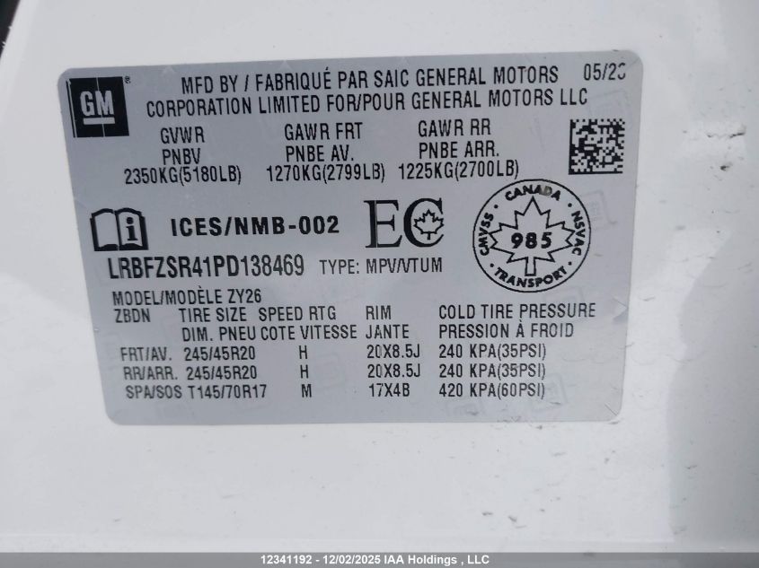 2023 Buick Envision Avenir VIN: LRBFZSR41PD138469 Lot: 12341192