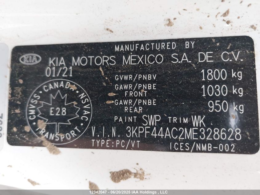 2021 Kia Forte Gt/Gt Limited VIN: 3KPF44AC2ME328628 Lot: 12342047