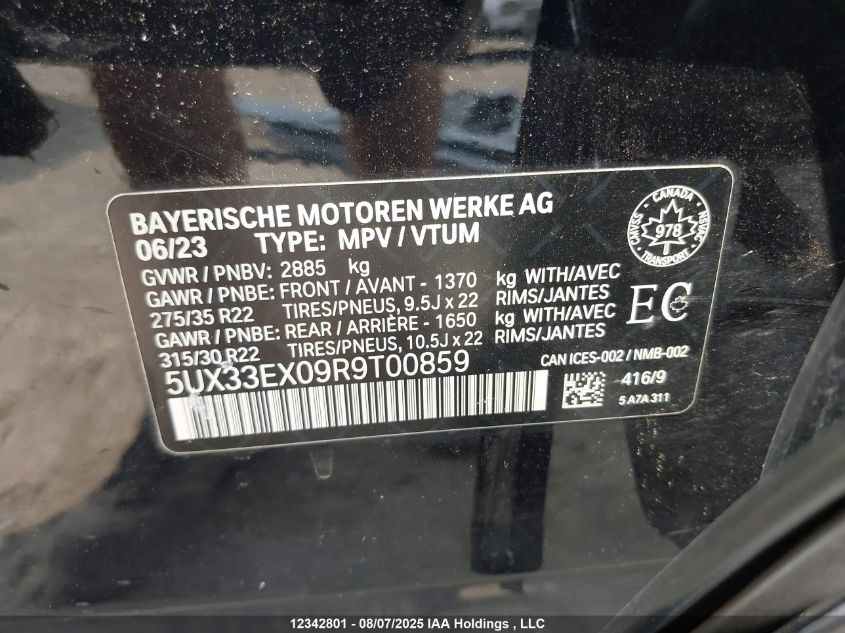 2024 BMW X6 xDrive40I VIN: 5UX33EX09R9T00859 Lot: 12342801