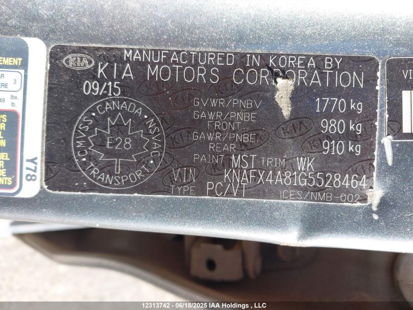 2016 Kia Forte 2.0L Ex/2.0L Ex Se VIN: KNAFX4A81G5528464 Lot: 12313742X