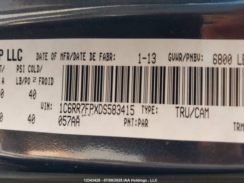 1C6RR7FPXDS583415 2013 RAM 1500 photo no. 9