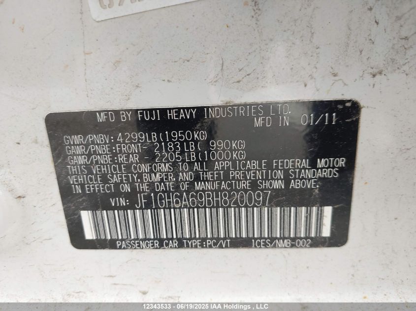 2011 Subaru Impreza 2.5I VIN: JF1GH6A69BH820097 Lot: 12343533