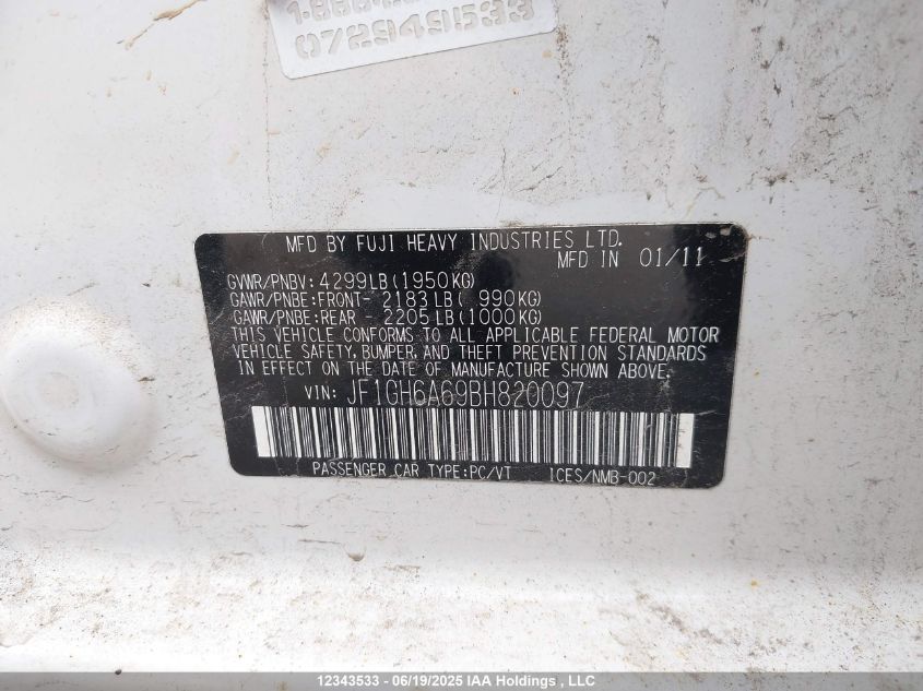 2011 Subaru Impreza 2.5I VIN: JF1GH6A69BH820097 Lot: 12343533