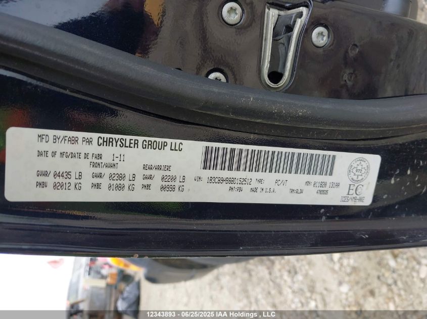 2011 Dodge Caliber Uptown VIN: 1B3CB9HB8BD152512 Lot: 12343893