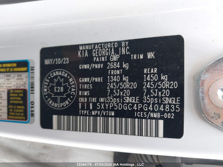 2023 Kia Telluride Sx/Sx Limited/X-Line/X-Pro VIN: 5XYP5DGC4PG404835 Lot: 12344178