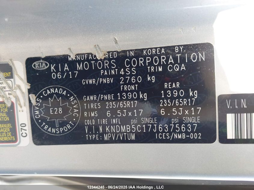 2018 Kia Sedona Lx/Lx+ VIN: KNDMB5C17J6375637 Lot: 12344245