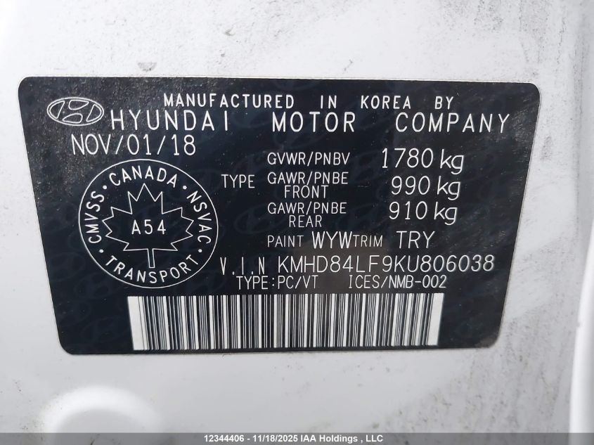 2019 Hyundai Elantra Preferred VIN: KMHD84LF9KU806038 Lot: 12344406