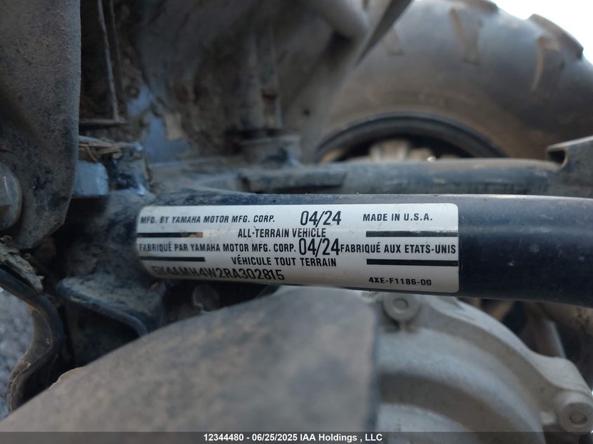 2024 Yamaha Yfm700 VIN: 5Y4AMH4W2RA302815 Lot: 12344480