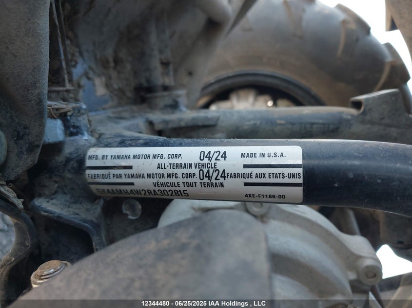 2024 Yamaha Yfm700 VIN: 5Y4AMH4W2RA302815 Lot: 12344480