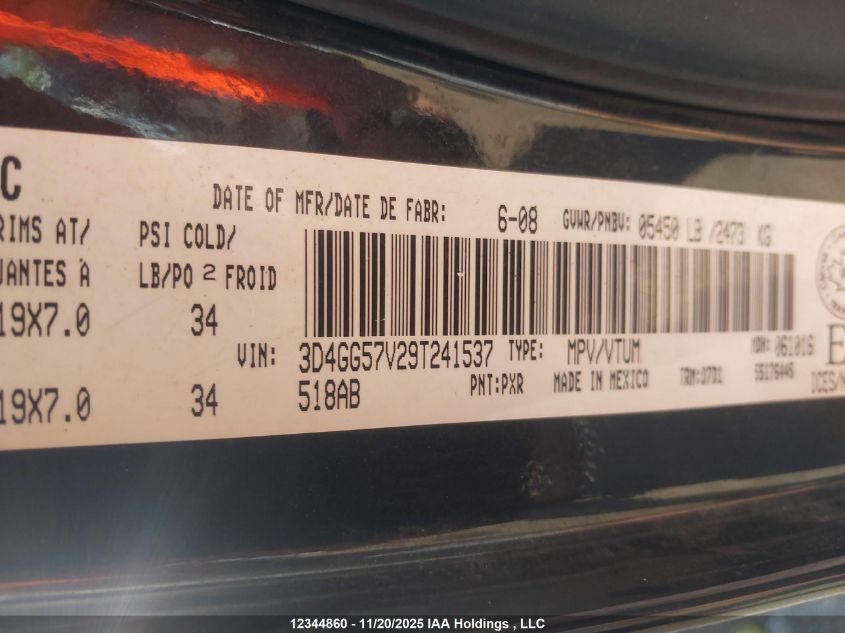 2009 Dodge Journey Sxt VIN: 3D4GG57V29T241537 Lot: 12344860