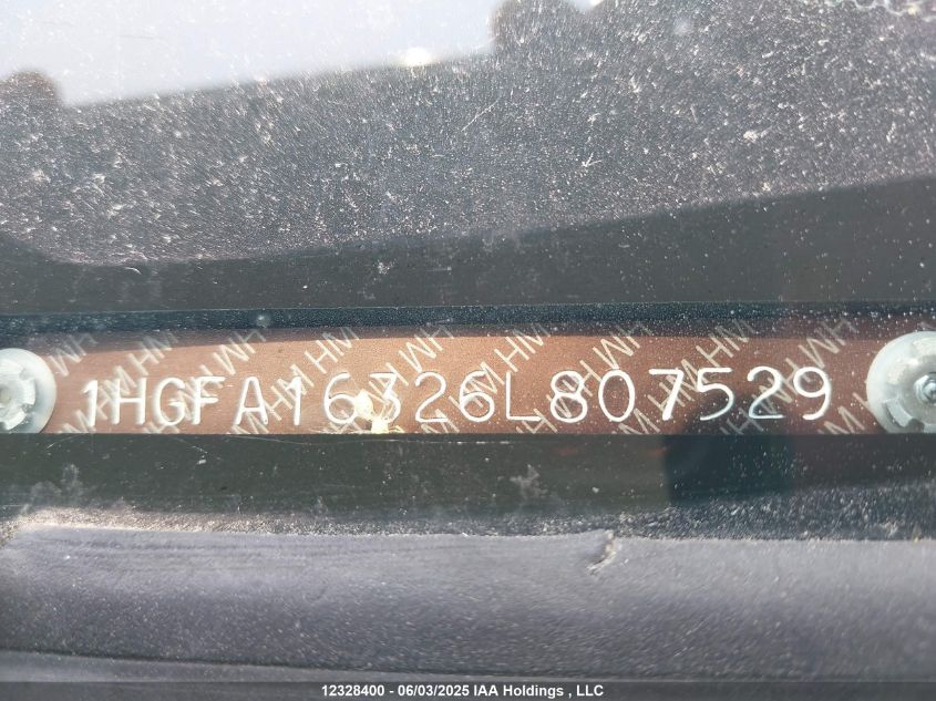 2006 Honda Civic Dx-G VIN: 1HGFA16326L807529 Lot: 12328400X