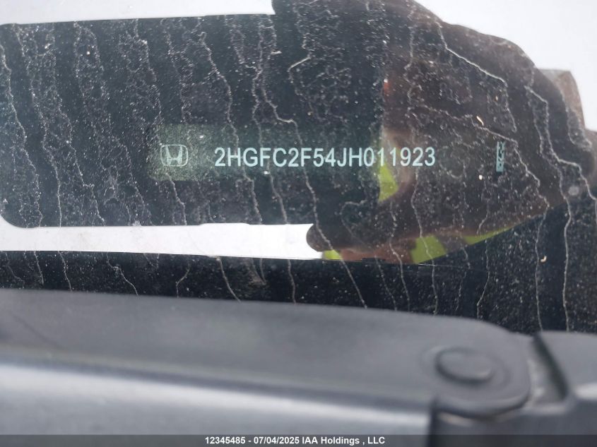 2018 Honda Civic Lx VIN: 2HGFC2F54JH011923 Lot: 12345485