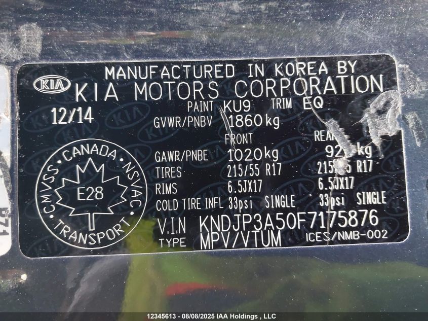 2015 Kia Soul VIN: KNDJP3A50F7175876 Lot: 12345613