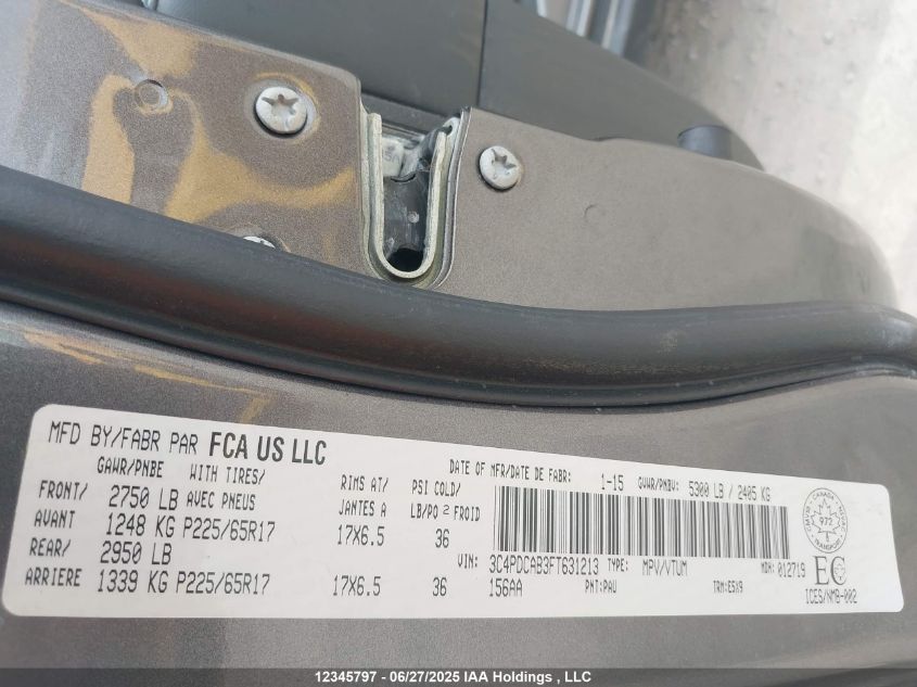 2015 Dodge Journey VIN: 3C4PDCAB3FT631213 Lot: 12345797