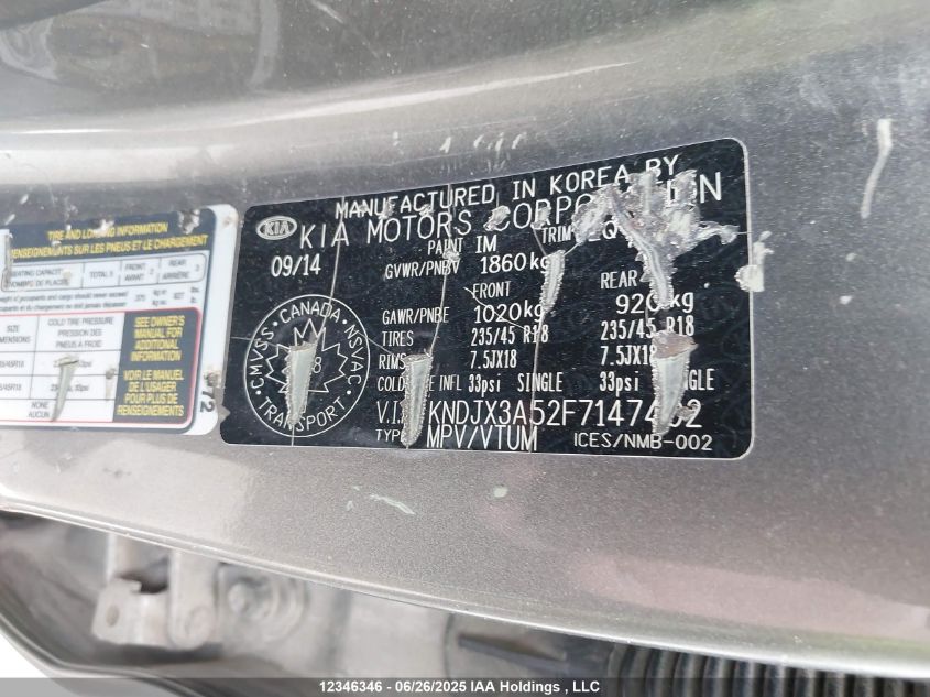 2015 Kia Soul Sx/Sx Luxury VIN: KNDJX3A52F7147402 Lot: 12346346