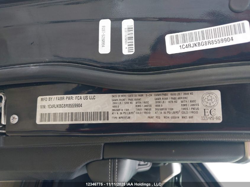 2024 Jeep Grand Cherokee VIN: 1C4RJKBG8R8559904 Lot: 12346775