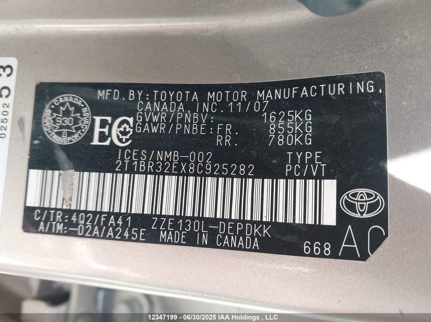 2T1BR32EX8C925282 2008 TOYOTA COROLLA photo no. 9