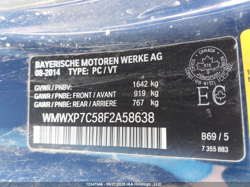 2015 Mini Cooper S VIN: WMWXP7C58F2A58638 Lot: 12347546