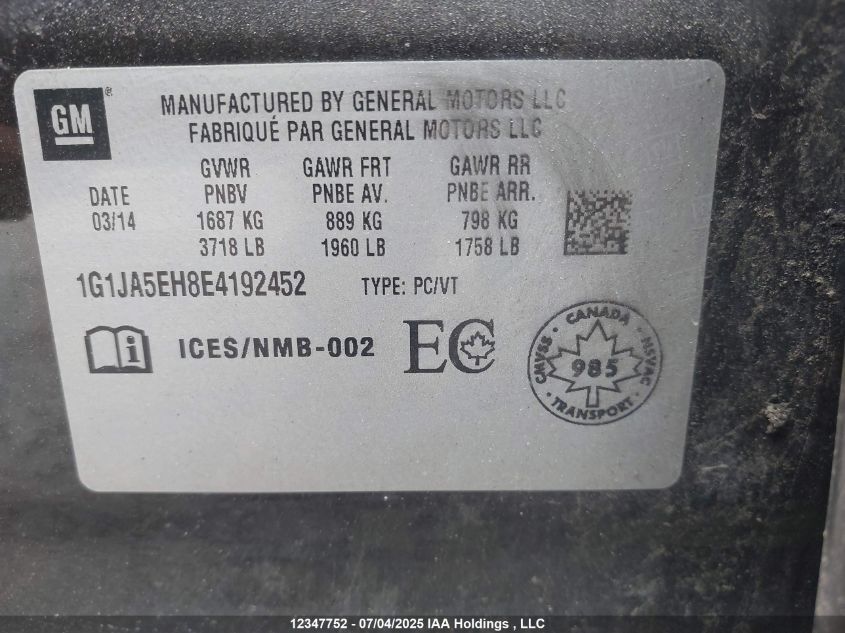 2014 Chevrolet Sonic Ls Auto VIN: 1G1JA5EH8E4192452 Lot: 12347752