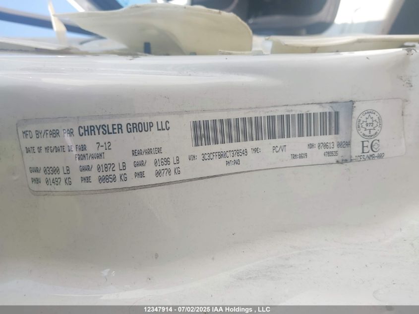 2012 Fiat 500 Sport VIN: 3C3CFFBR0CT378549 Lot: 12347914