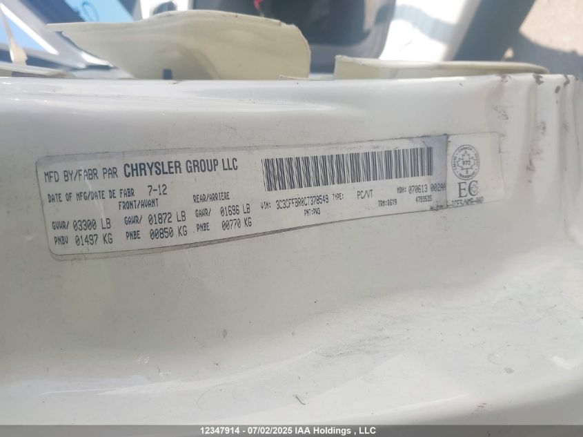 2012 Fiat 500 Sport VIN: 3C3CFFBR0CT378549 Lot: 12347914