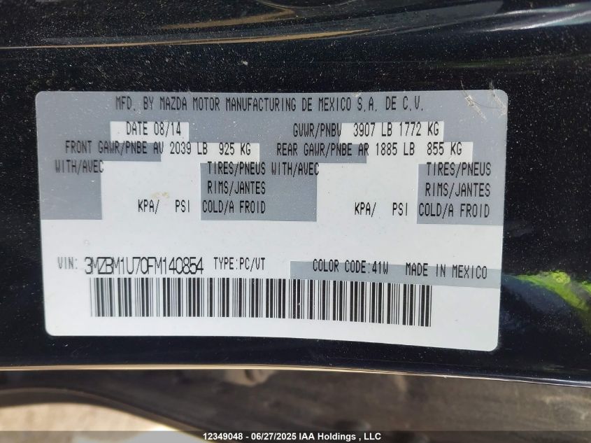 2015 Mazda 3 Sport VIN: 3MZBM1U70FM140854 Lot: 12349048