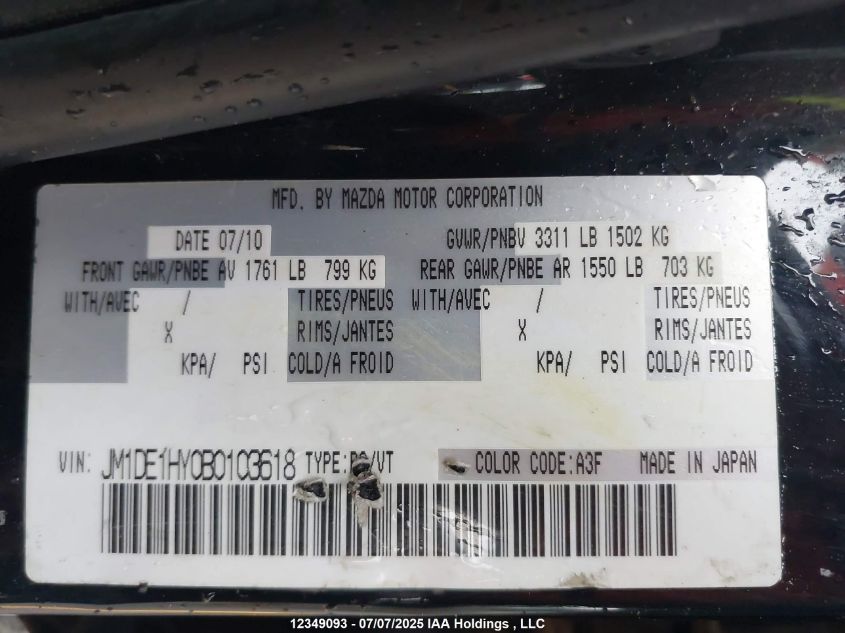 2011 Mazda Mazda2 VIN: JM1DE1HY0B0103618 Lot: 12349093