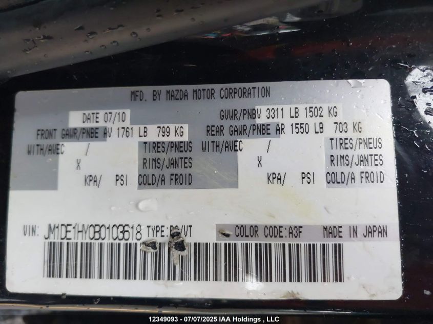 2011 Mazda Mazda2 VIN: JM1DE1HY0B0103618 Lot: 12349093