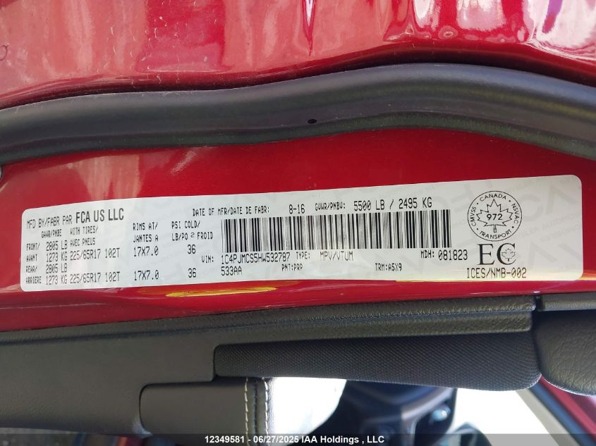 2017 Jeep Cherokee Latitude VIN: 1C4PJMCS5HW532787 Lot: 12349581