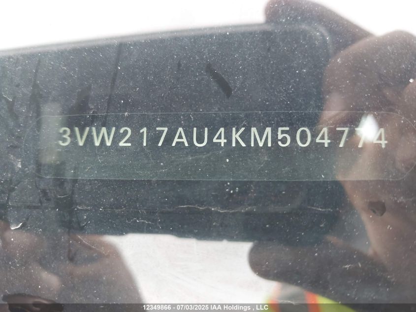 2019 Volkswagen Golf Sportwagen S VIN: 3VW217AU4KM504774 Lot: 12349866