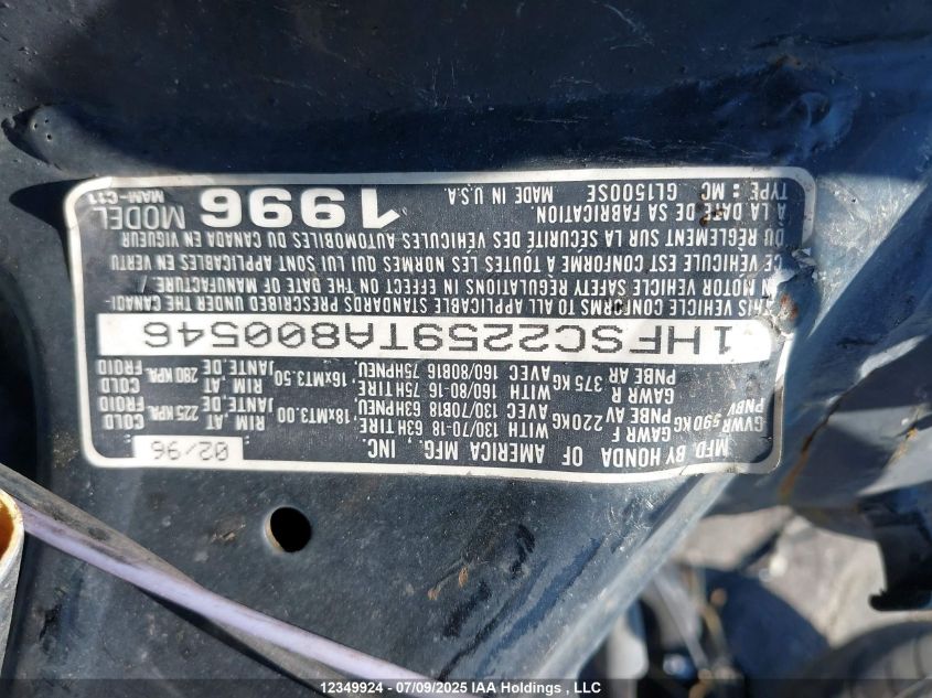 1996 Honda Gl1500 Se VIN: 1HFSC2259TA800546 Lot: 12349924