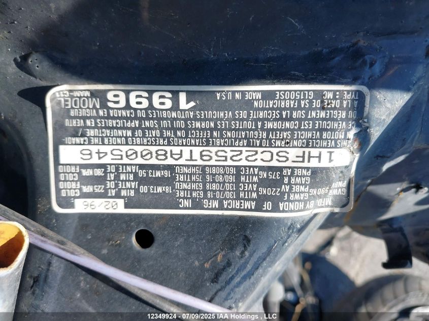 1996 Honda Gl1500 Se VIN: 1HFSC2259TA800546 Lot: 12349924