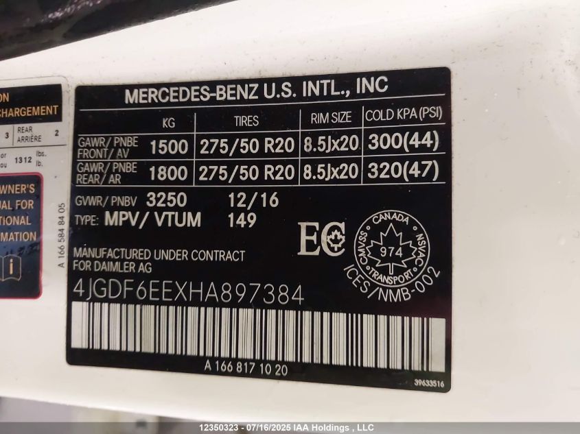 2017 Mercedes-Benz Gls 450 4Matic VIN: 4JGDF6EEXHA897384 Lot: 12350323