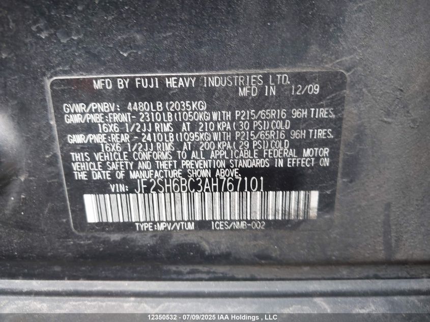2010 Subaru Forester Xs VIN: JF2SH6BC3AH767101 Lot: 12350532