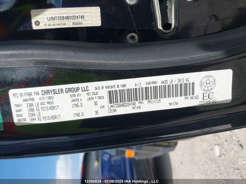 1J4NT2GB4BD224748 2011 JEEP LIBERTY (PATRIOT) photo no. 9