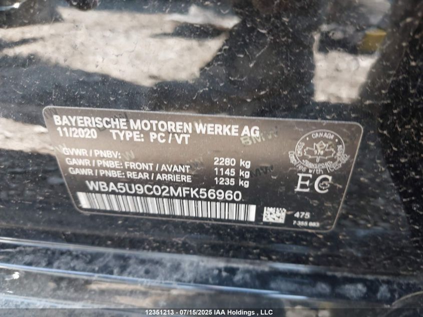 2021 BMW M340I xDrive VIN: WBA5U9C02MFK56960 Lot: 12351213