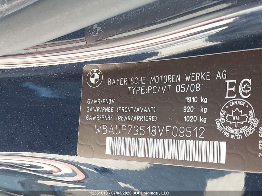 2008 BMW 128 I VIN: WBAUP73518VF09512 Lot: 12351519